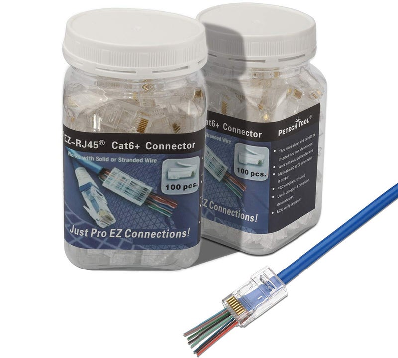 PETECHTOOL 100 Pack RJ45 CAT6A CAT6 Pass Through Connectors 23AWG Cables-End Bold UTP Ethernet 8P8C Gold Plated Modular Plug for Unshielded Twisted Pair Solid Wire Standard Cables - Image 4